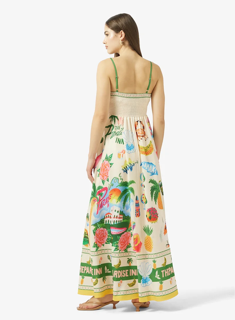 جينجر Strappy A Line Printed Resort Dress